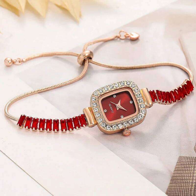 1pc-Ladies' Flexible Bracelet with Diamond Square Alloy Case, Rhinestone Scale, Simple Dial Quartz Watch Z260206
