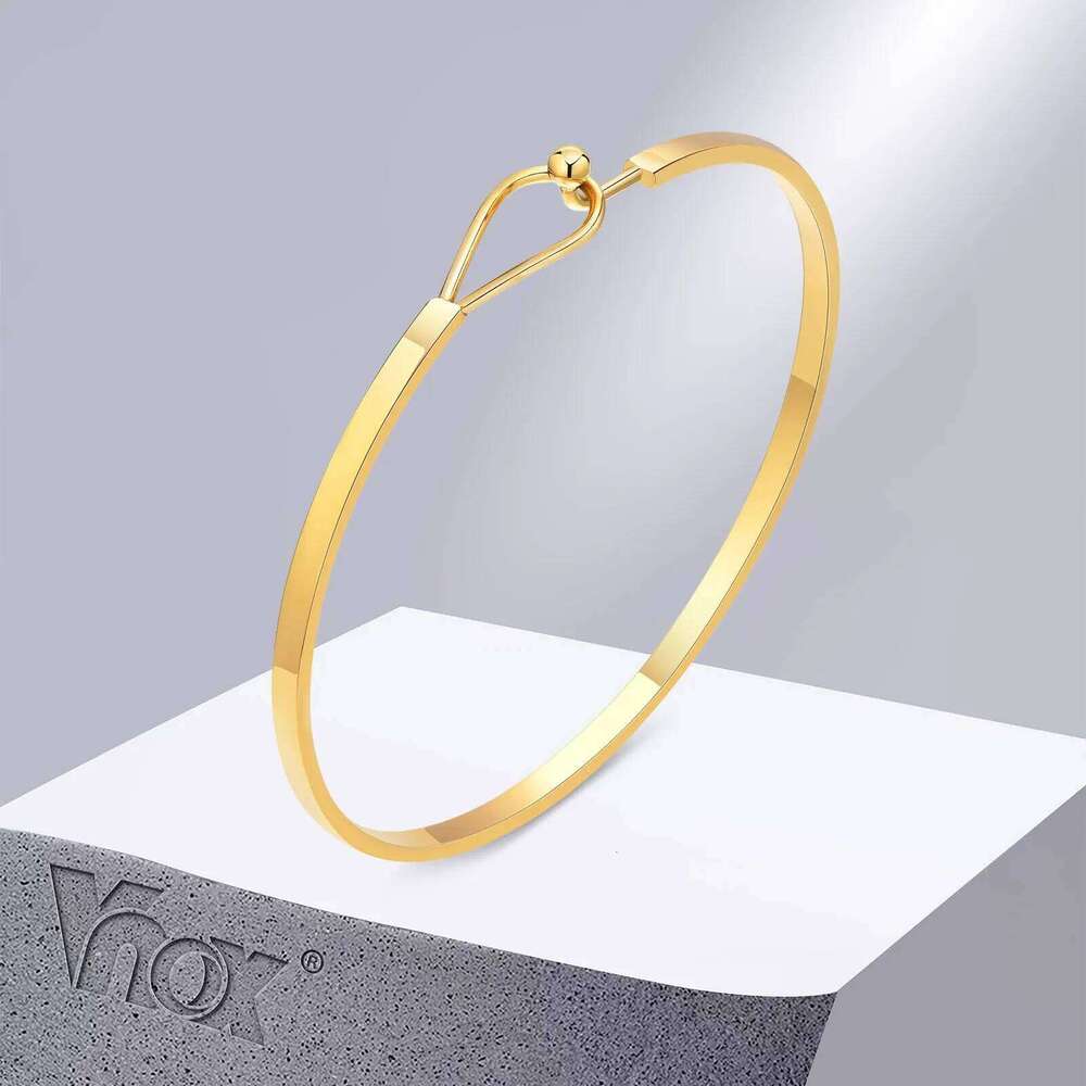 Vnox Chic Cuff Bangle Bracelets for Women,Gold Color Stainless Steel Thin Bands Wristband Valentine's Day Birthday Party Gifts 26H0206