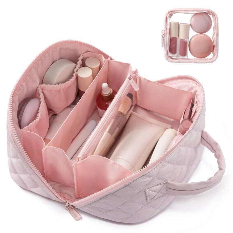 Large Capacity Portable with Handle Travel Makeup Storage Bag for Woman Essentials Beauty Cosmetic Washbag Pink Y260206