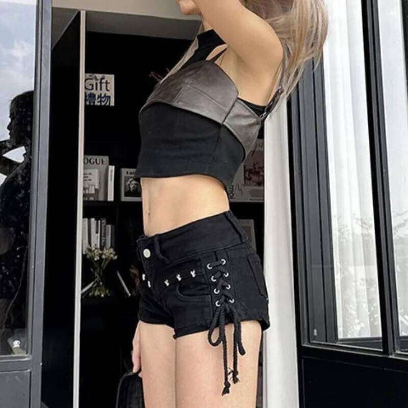 Shorts Women Y2k Summer Skinny Hotsweet Aesthetic Solid All-match Vintage Clubwear Sexy Style Lace-up Fashion Design Punk Girls H260206
