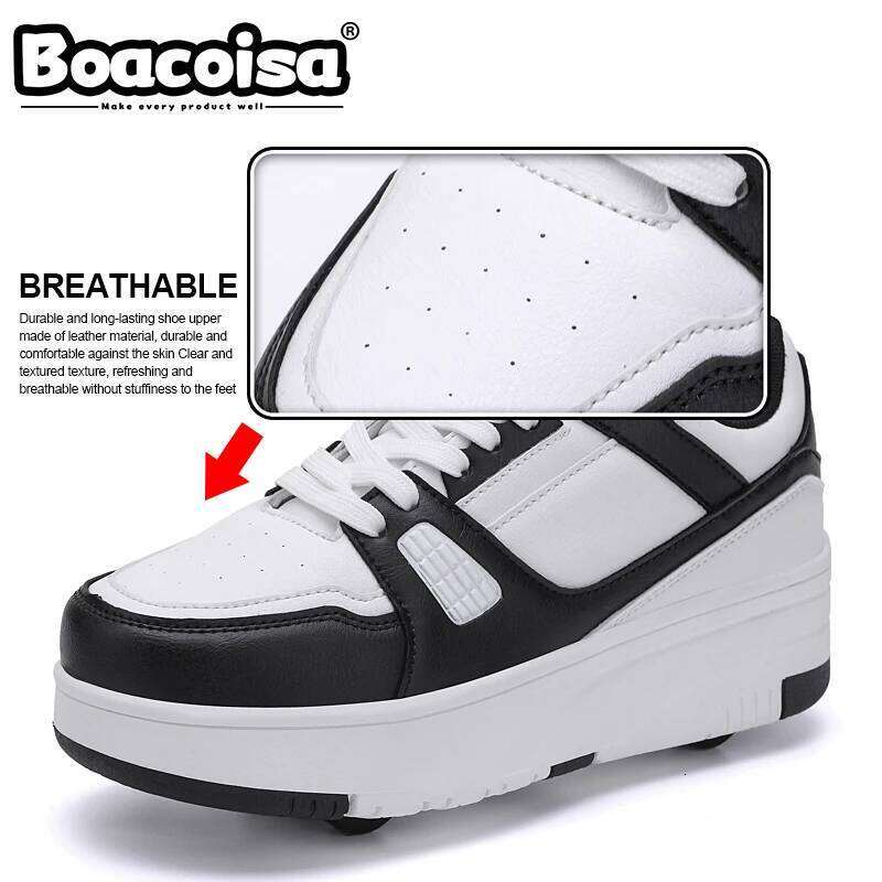 Boacoisa 4 Wheel Skate Shoes foy Boys Girls Walking Casual Outdoor Sports Slide Shrink School Students Pulleys Sneakers 26Y0206