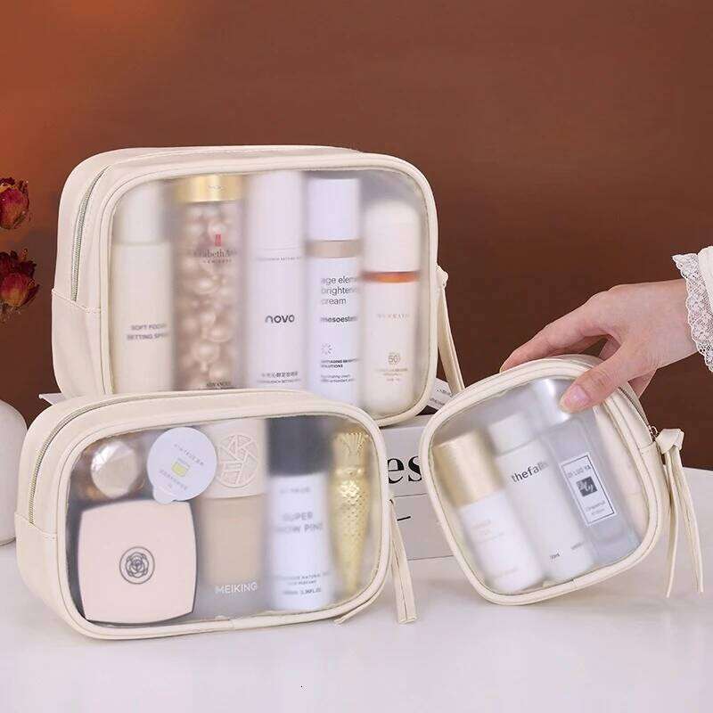 New transparent pouch waterproof portable women's makeup travel essential toiletries bag large capacity cosmetics organizer Y260206