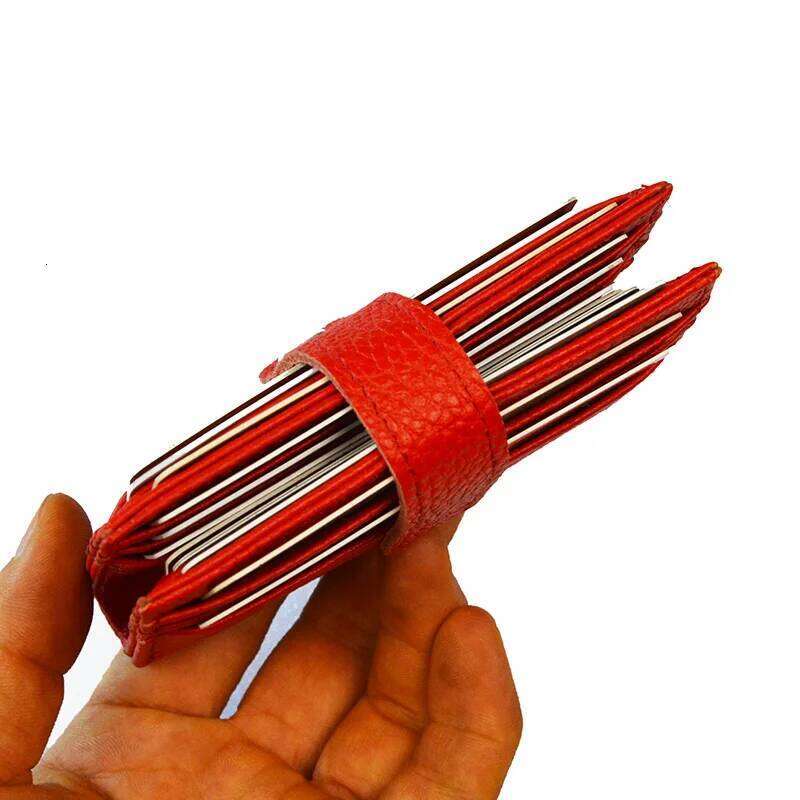 100% Genuine Leather Short Buckle Folded Business Name Wallet Large Capacity Cross Bank Card ID Holder Y260206