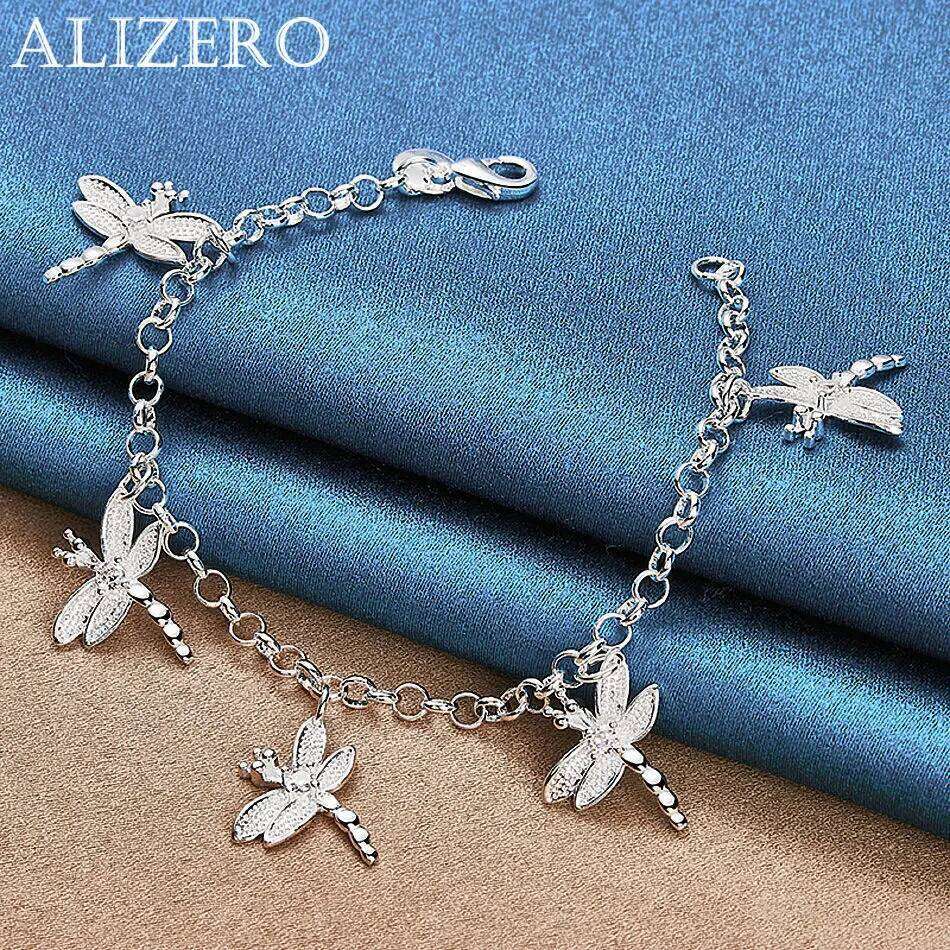 ALIZERO Silver Bracelet Crystal Zircon Dragonflys Charms Bracelets For Women Fashion Wedding Party Jewelry Gifts 26H0206