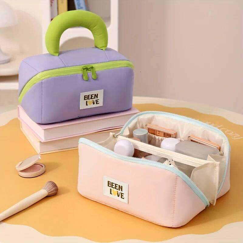 1pc Travel Portable Makeup Organizer Bag Large-capacity Cosmetic Storage Handbag with Zipper Toiletries Bags Y260206