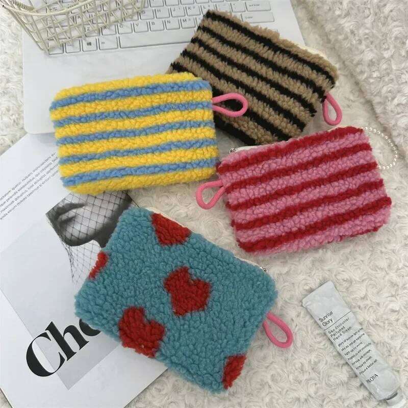 Heart Printed Cute Small Lipstick Cosmetic Travel Makeup Organizer Toiletry Storage Bag Pouch Card Holder Purse Bags Y260206