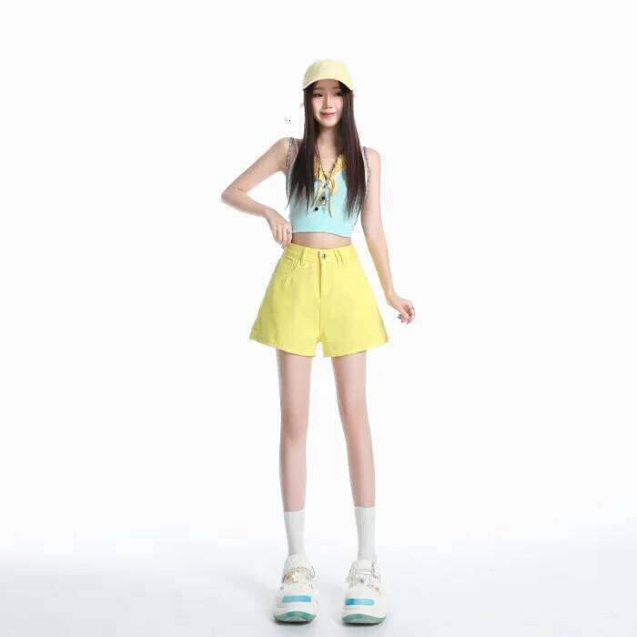 2025 Summer New Dopamine Casual Denim Shorts, Women's Fashionable and Versatile Solid-colored High-waisted Hot Girl Short Jeans C260206