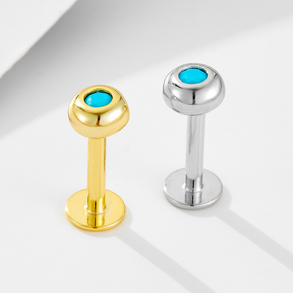 S925 Sterling Silver Turquoise Body Stud Style Fashion Ins Piercing Threaded Earrings Ear Jewelry