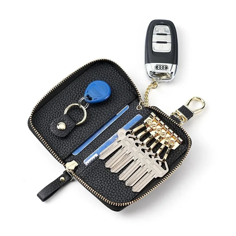 Men Genuine Leather Key Wallet Portable Car Key Pouch Bag Women Card Holder Case Zipper Coin Pocket Male Money Bag Key Organizer 260129
