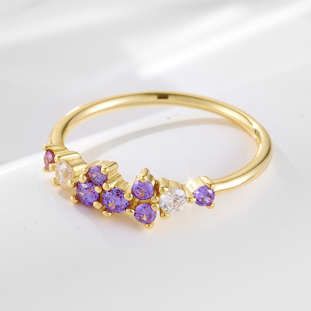 New simple Japanese-style light luxury ins multi-color diamond sterling silver for women, popular , fresh and versatile ring