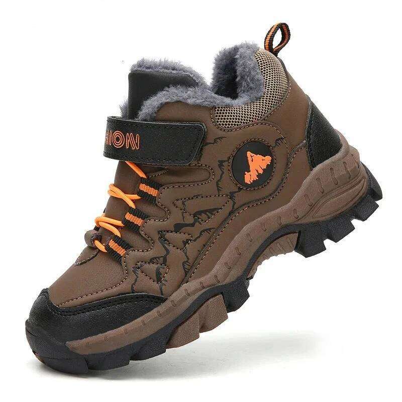 Winter Hiking Shoes Boy Kids Snow Boots Teenagers Children Shoe Walking Climbing Sneakers Leather Waterproof Non-slip Sport Warm 26Y0206