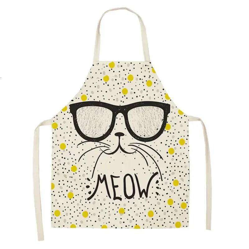 Cartoon Simple Strokes Cat Kitchen Children's Painting Female Sleeveless Cleaning Apron Baking Cooking Accessories S260205