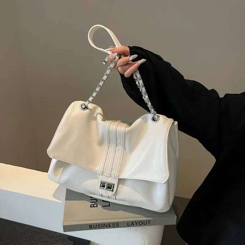Classic Fashion Trend Women's Large Capacity Handbag 2024Solid Chain Embellished Single Shoulder Crossbody Purse Black White Y260205