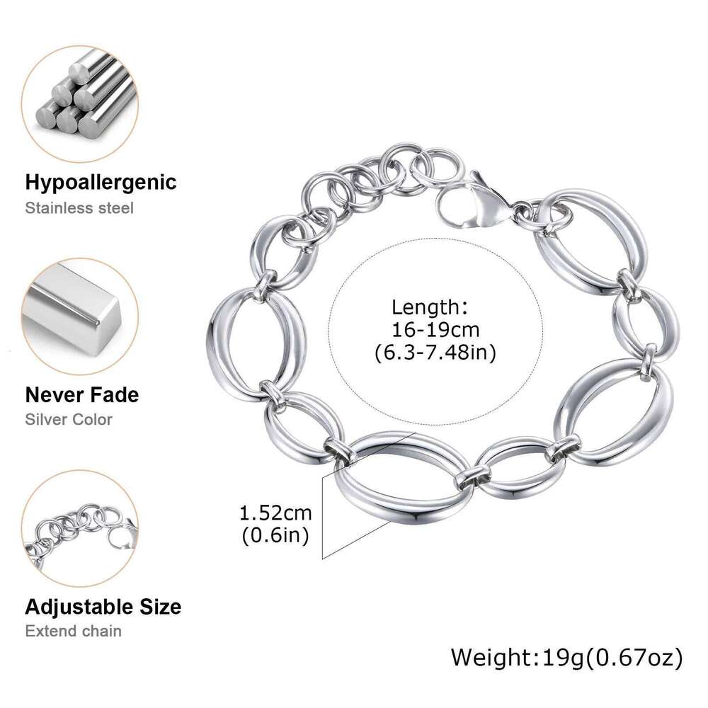 Stainless Steel Silver Color Bracelet for Women Chunky Chain New Style Never Fade 26H0206