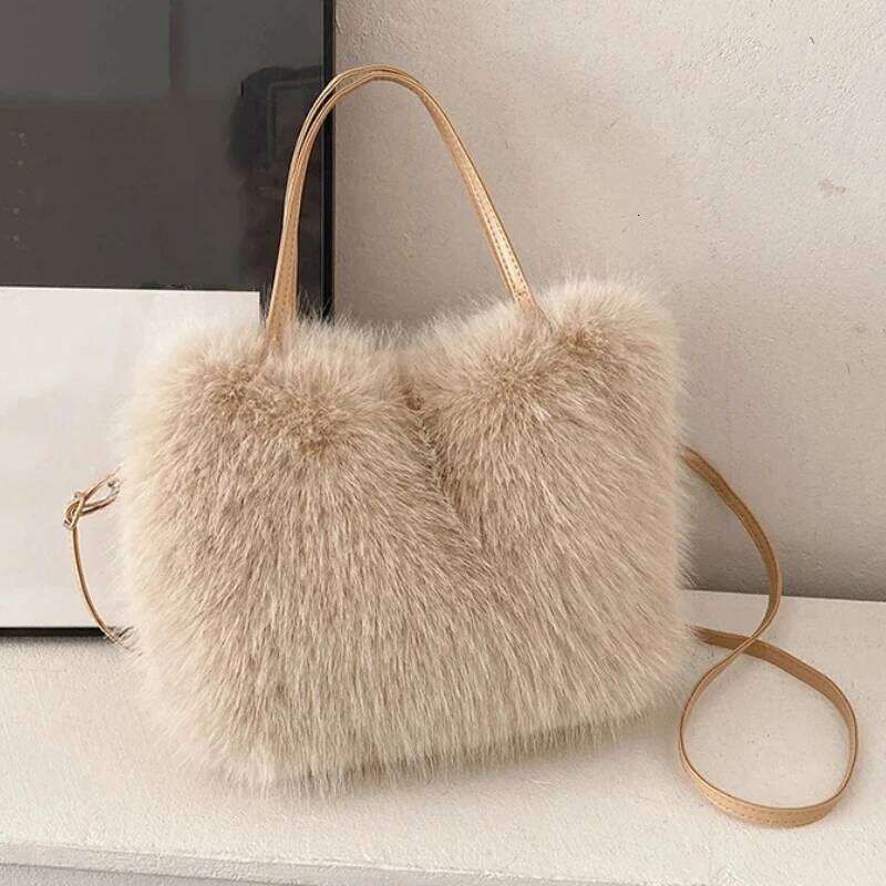 Faux Fur Tote Bag Women's Bucket Plush Luxury Design Ladies Handbags Soft Winter Crossbody Shoulder Bags Bolsa Feminina XJ260129