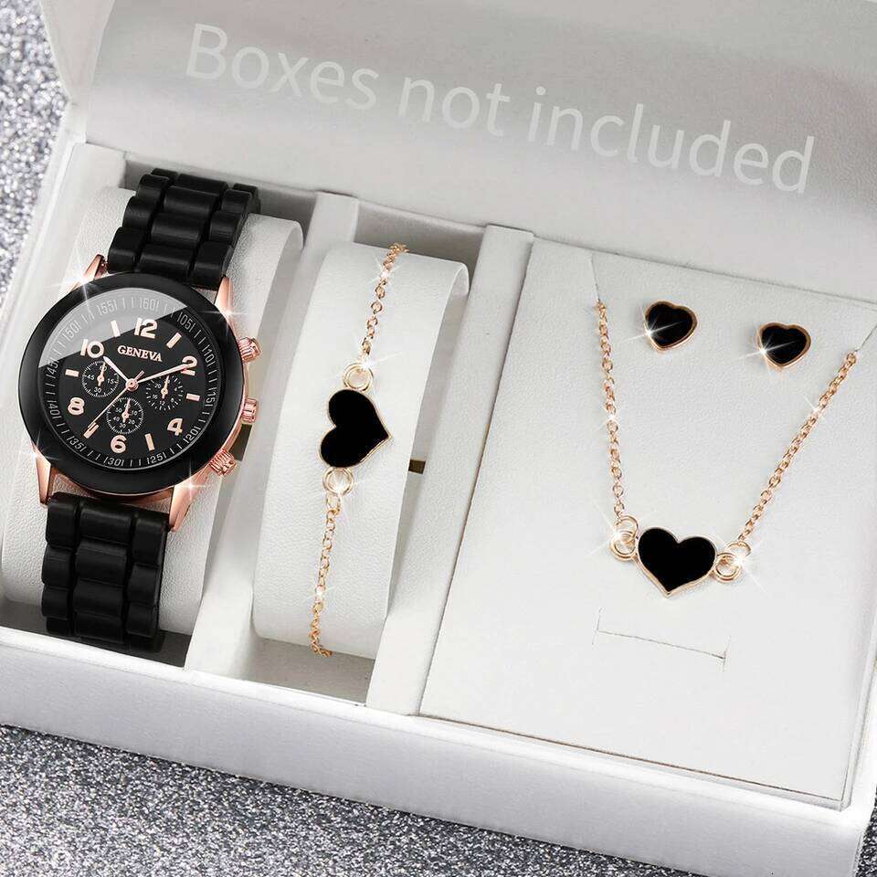 5/6PCS Fashion Women Watches Casual Silicone Band Ladies Quartz Watch Jewelry Set Relogios Feminino Girls Clock GiftWithout Box Z260206