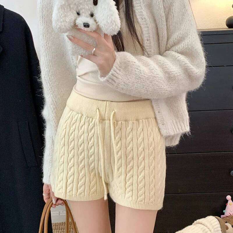 ITOOLIN New Retro Simple Elastic Waist Twist Knitted Sport Shorts Women's Casual Slimming Outdoor Sportswear XJ260206