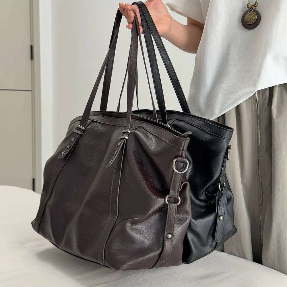 2025 New Vintage Casual Shoulder For Women Luxury Soft Leather Tote Bags Large Capacity Travel Commuting Handbags Y260205