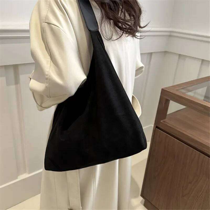 Faux Suede Women's Bag, Fashion Simple Large Capacity Korean Version Trendy Casual Shoulder Armpit Pure Color Retro Tote Bag Y260205