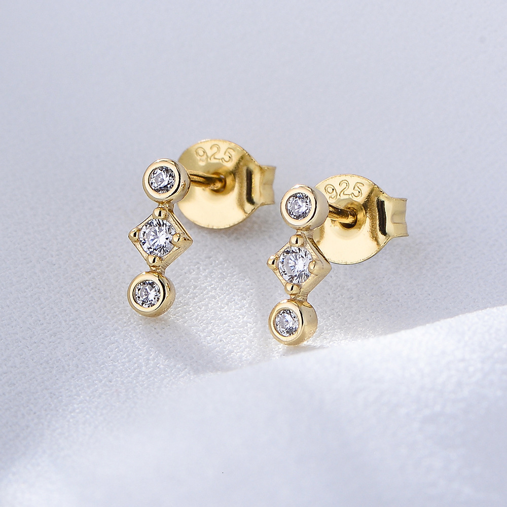 New Korean-style s925 sterling geometric zircon mini stud for women, trendy and unique silver earrings