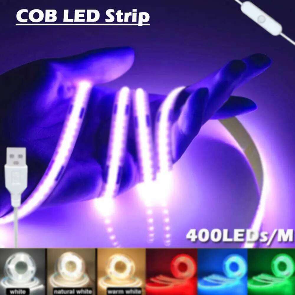 USB 5V FCOB 400LEDs/M LED Strip High-Density Flexible COB Led Light Tape RA90 Warm Cool White Z260206