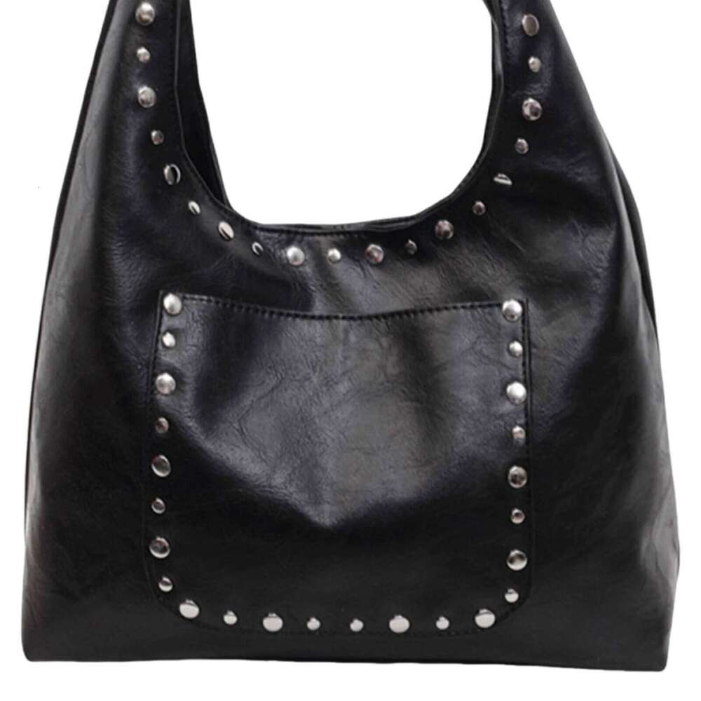 Women PU Leather Rivet Underarm Solid Color Metal Stud Handbag Large Capacity Stylish Armpit Date Party Bag Y260205