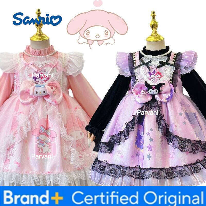 Sanrio Cinnamoroll Girl Velvet Autumn Winter Kuromi Lolita Princess Dress Kawaii Cartoon Long Sleeves Anime s Girls Clothes H26020611 - view 3