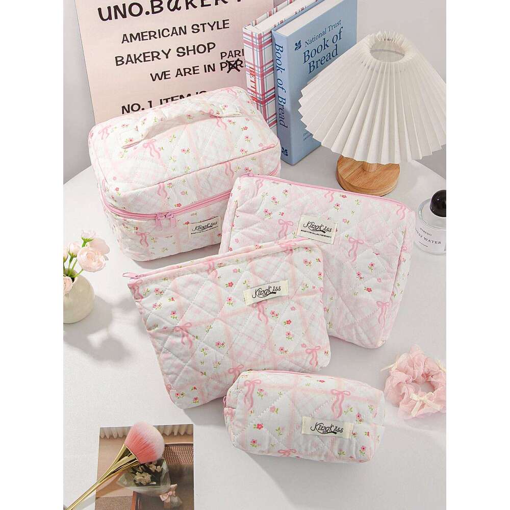 1pc/set plaid quilted large capacity toiletry travel storage bag, multifunctional makeup bag Y260206