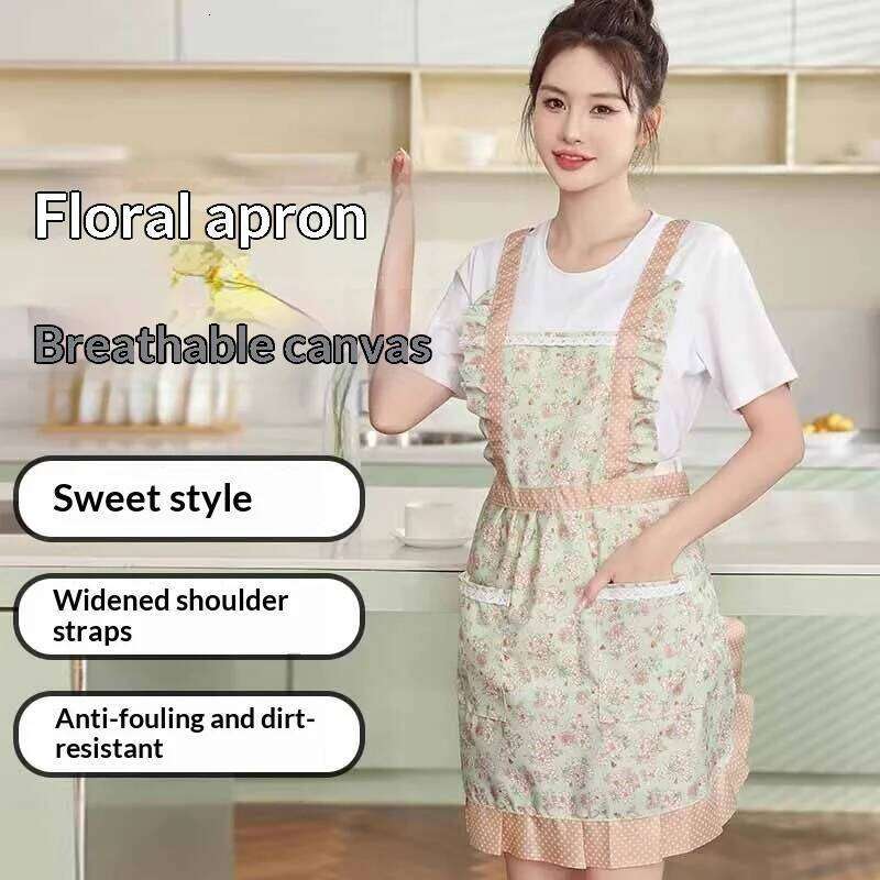 Canvas Breathable Floral for Kitchen Home Use, Waterproof Splash Proof Adjustable Waist Apron with Pocket, Women Men Cooki S260205