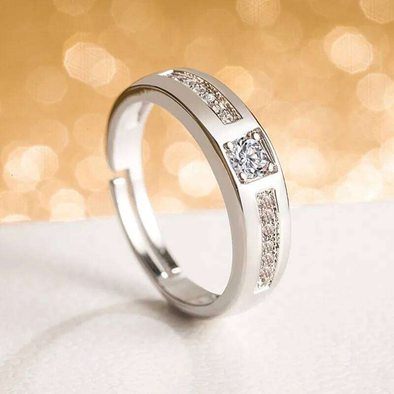 Luxury Geometric Square Zircon Opening Couple Rings for Women Men Exquisite Silver Color Stainless Steel Finger Wedding Jewelry W260206