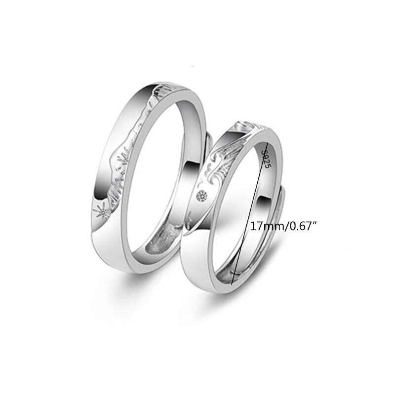 2 Pieces Adjustable Matching She and Him Set Rings Mountain Sea Declaration Promise Ring Valentine's Day Gift W260206