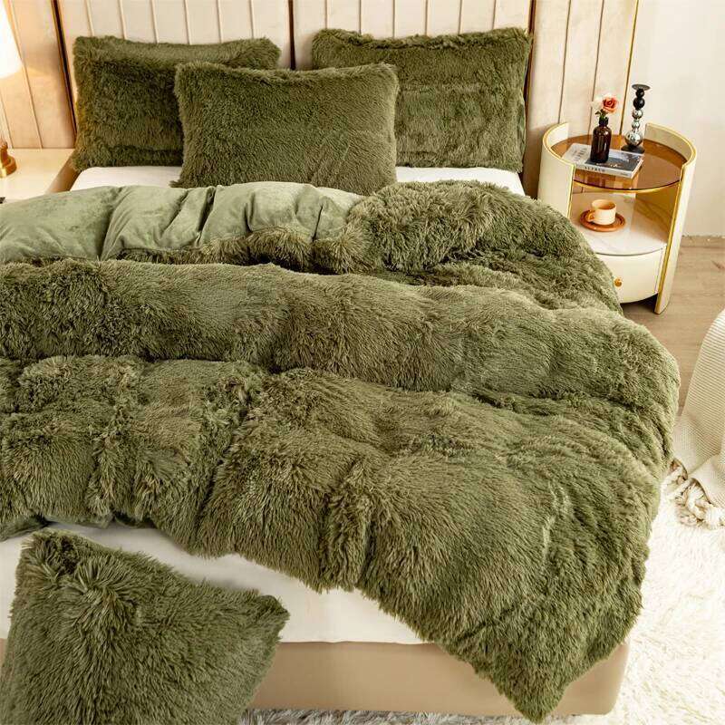 3-Piece Faux Fur Velvet Set - Soft, Warm, Plush Bedding with Solid Color Design, 1 Duvet Cover and 1/2 Pillowcase, W XJ260206