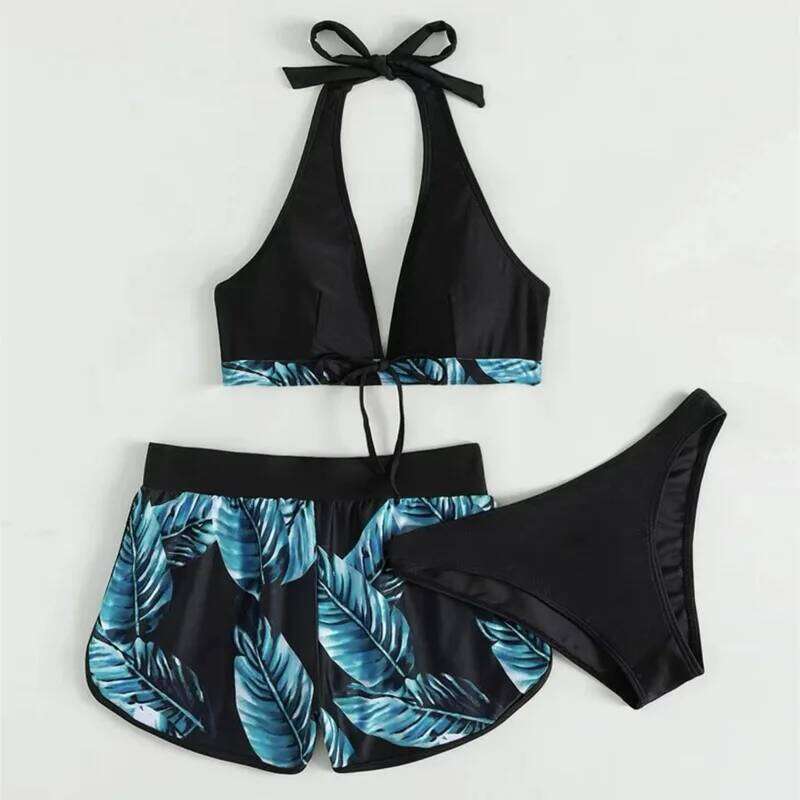 Sexy Beach Bikinis Three Pieces Bikini Set High Waist Swimsuit Swimwear Leaf Print Bathing Women Beachwear Bath Suit Z260206