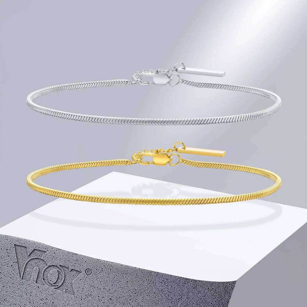 Vnox Square Snake Chain Bracelets for Men Women, 1.7mm Stainless Steel Links Wristband, Stylish Adjustable Unisex Jewelry 26H0206