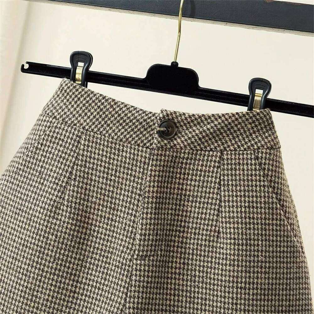 Women's Woolen Thousand Bird Grid Autumn High waisted A-line wide leg Slim Shorts Winter Outerwear Pants boots XJ260206