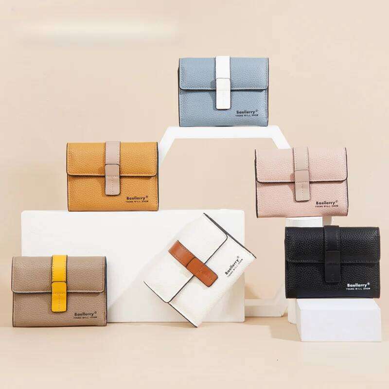 Fashion Three-Fold Multi-Card Color Block Money Clip New Women'S Short Multi-Functional Zipper Buckle Purse Wallet Y260206