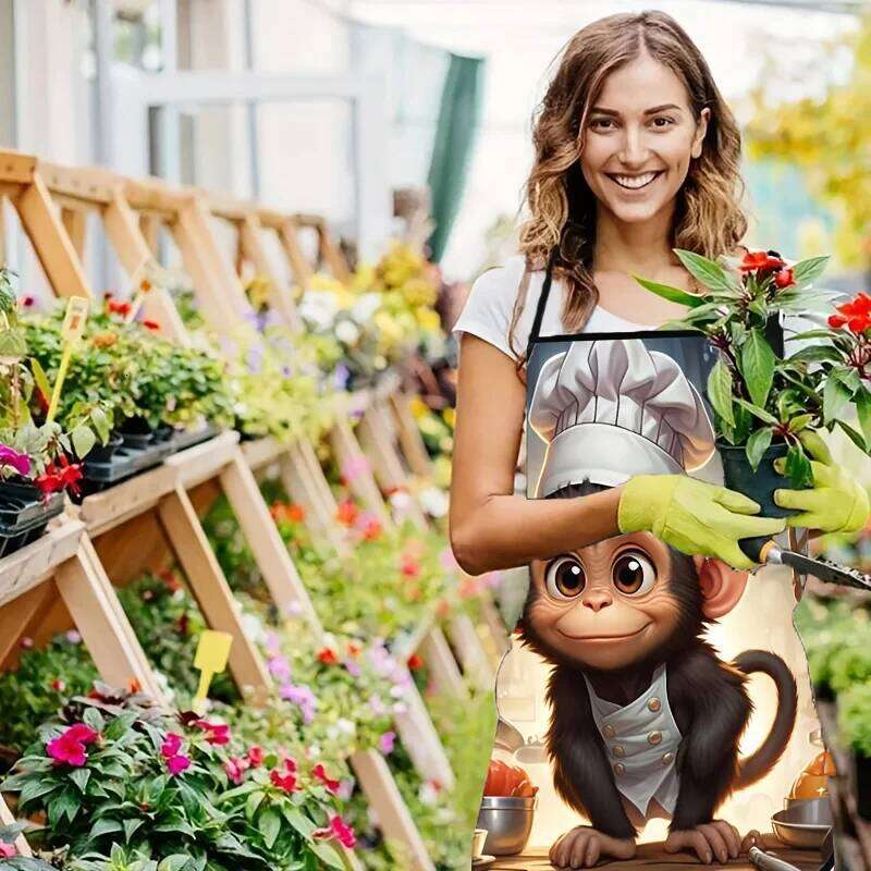 Funny Monkey Chef Hat Cartoon Kitchen Apron, Digital Print Design for Cooking & Dining S260205