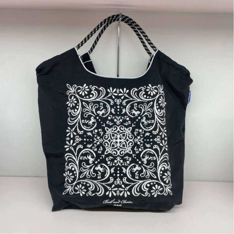 Japanese Style Retro Pattern Eco-Friendly Embroidered Nylon Canvas Paisley Shopping Bag For Women MASA