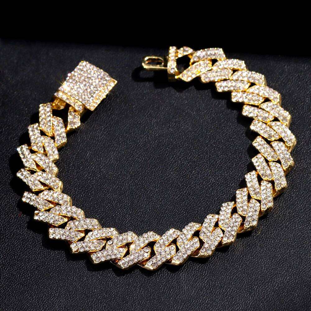 14MM Bling Link Chain Bracelets for Women Men Iced Out 2 Row Rhinestone Rhombus Prong Cuban Bracelet Wristband Jewelry 26H0206