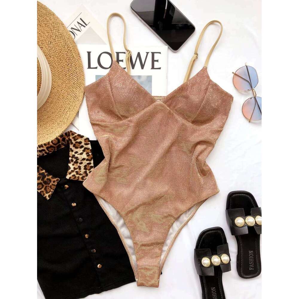 sexy shinny swimsuit glitter bikinis one piece monokini swimsuits biquini push up lady swimwear bathing suits XJ260206