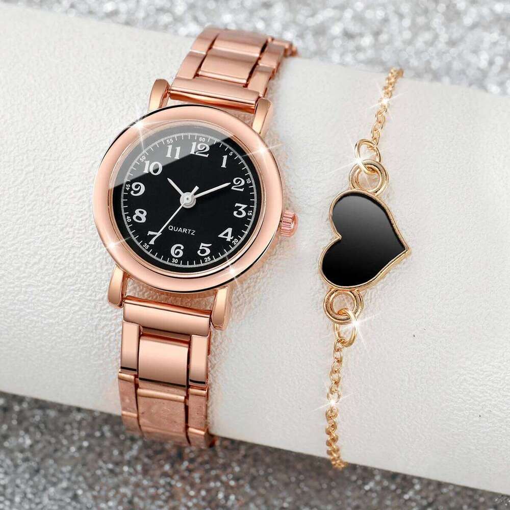 2PCS Fashion Women Watches Set Alloy Band Quartz Watch Heart Bracelet Reloj MujerWithout Box Z260206