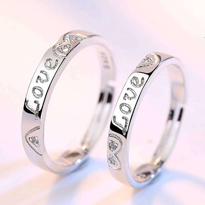 2Pcs Zircon Heart Matching Couple For Women Men Endless Love Forever Wedding Finger Ring Lover Valentine's Day Jewelry Gift W260206