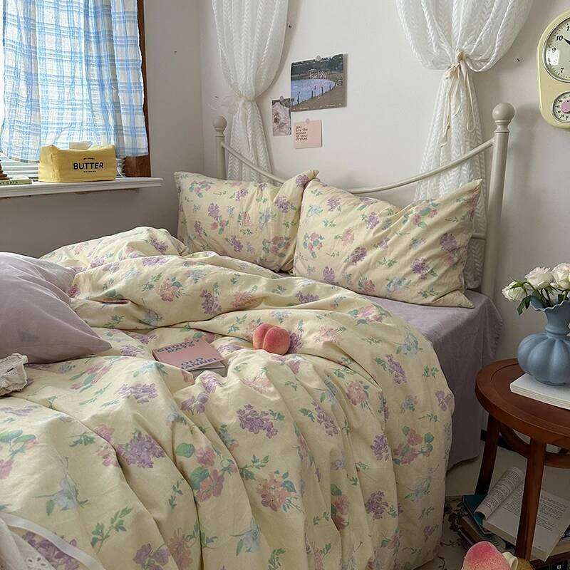 Floral Style Duvet Pure Cotton Bed Girls Soft Comforter Covers with Pillowcase King Size Quilt Cover Set XJ260206