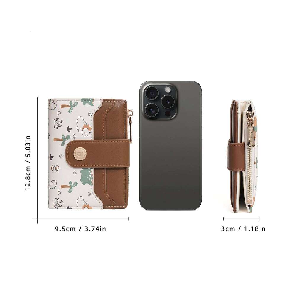 1Pcs Women's Cartoon Dinosaur Animal Print Short Wallet, with Top Zipper Coin Pocket and Snap Button, Multi-Card Slot Fashion Wallet Y260206