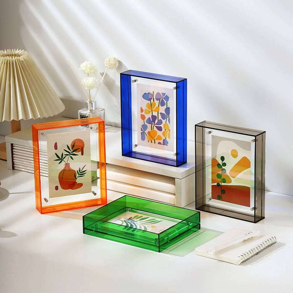 1pc Acrylic Photo Frame Plastic Rectangle Hollow Picture Frames Two Side Case Transparent Drawing Framework Home Decorations S260205
