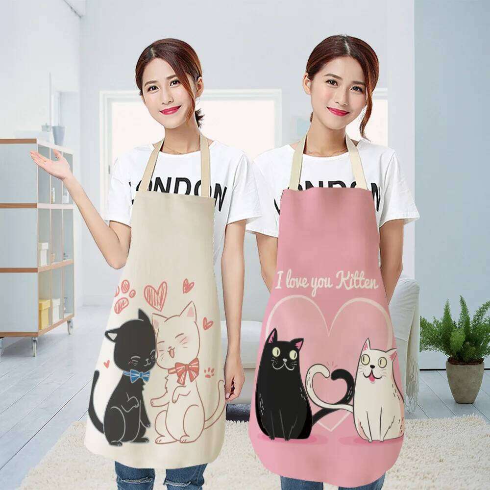 Cartoon cat aprons woman dress baking accessories cute for men kids apron kitchen linen S260205