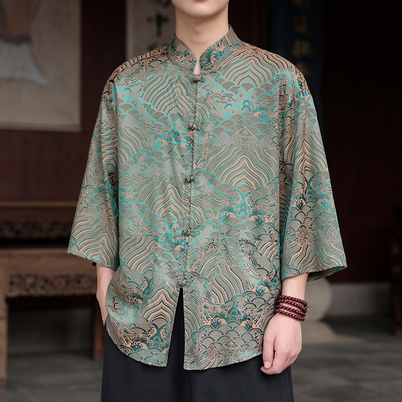 2026 New Chinese style Men's Shirt Printed Design Seven point Short Sleeve Summer Chinese Style Jacquard Buckle Casual Shirt