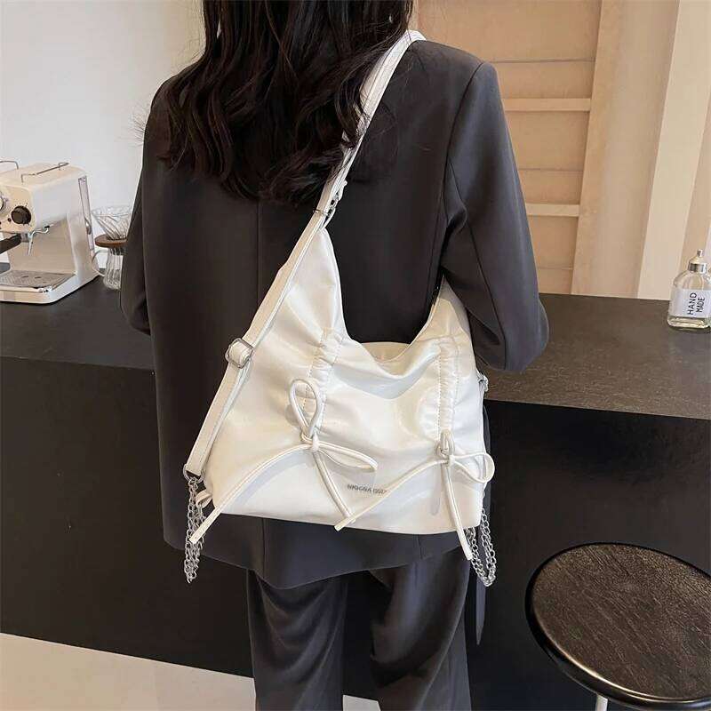 LEFTSIDE Bow Small PU Leather Shoulder Bags for Women 2024 Korean Fashion Females Silver Crossbody Bag Lady Simple Handbags Y260205
