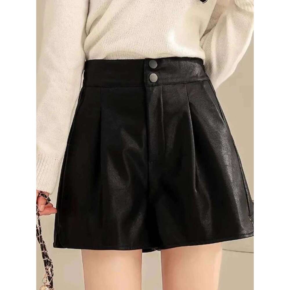 High Waist A- Line PU Leather Shorts Women's Autumn Hot Sale Of The Season New Style Wide Leg Pants Outwear Boot Match Casual... XJ260206