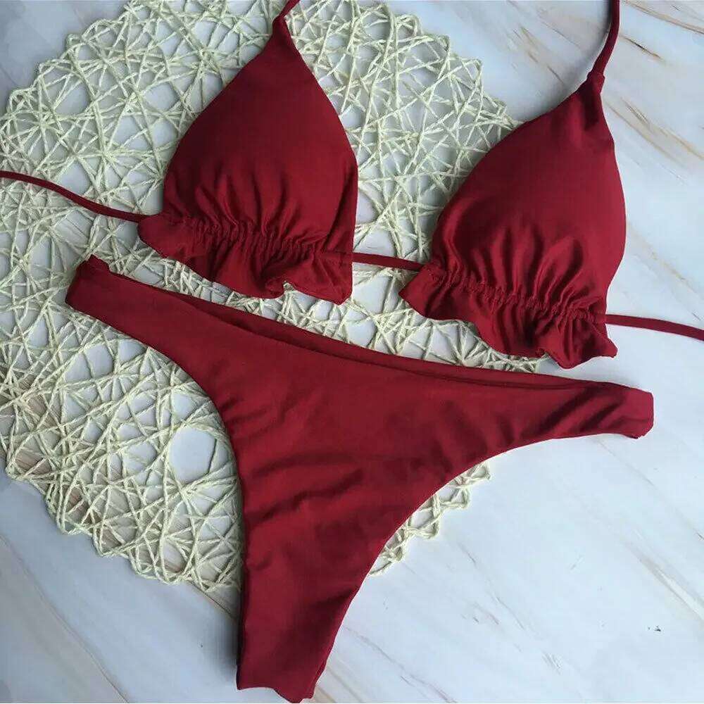 Summer Brazilian Bikini Women Sexy Bandage Top Thong Bottom 2 Pieces Set Push-up Swimwear Lace Up Swimsuit Beachwear Z260206